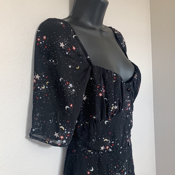 Wild Honey Star Galaxy Print Ruched Bust Button Front Short Sleeve Mini Dress - Picture 7 of 15